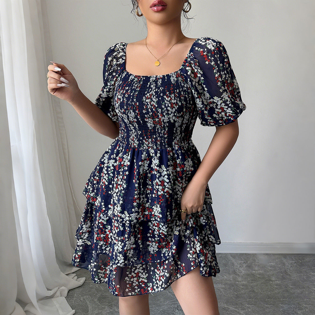 European Elegant Floral Dress