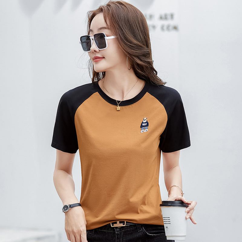 Retro Embroidered Bear Loose T-shirt