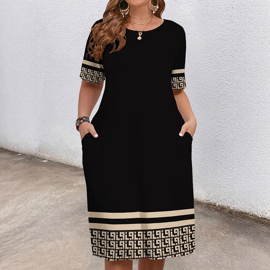 Comfortable Contrast Color Short Sleeve Dress