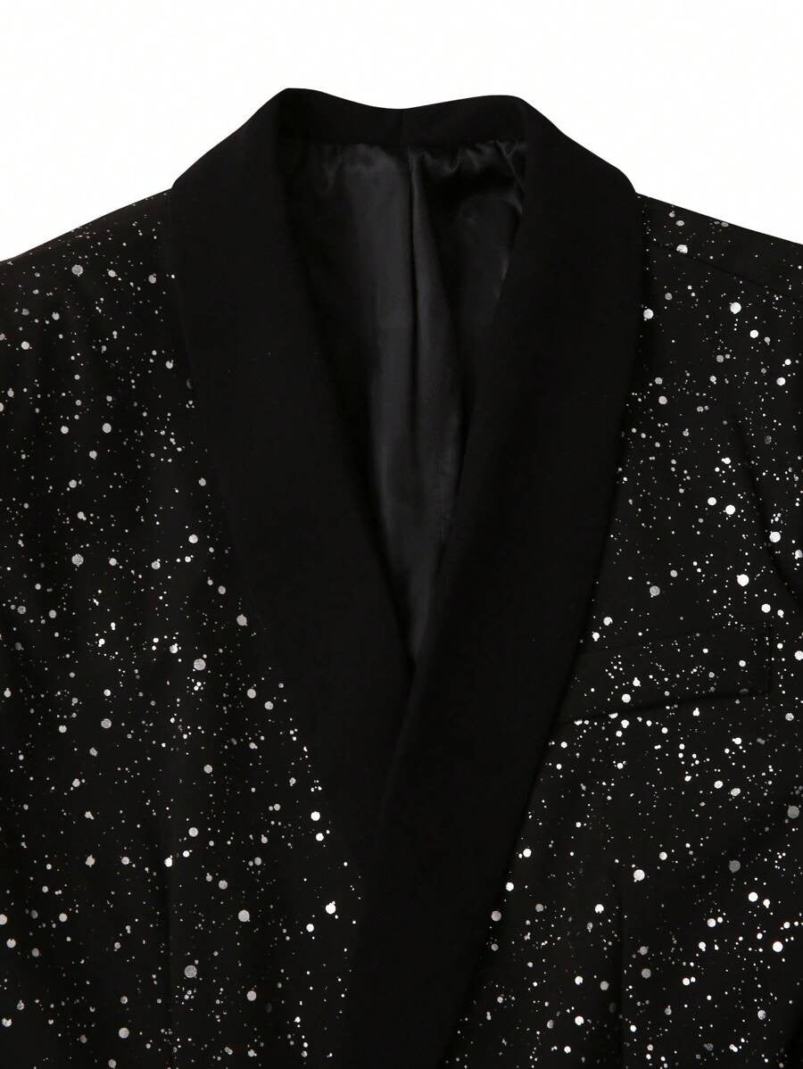 Black Suit Adorned With Glittering White Sequins