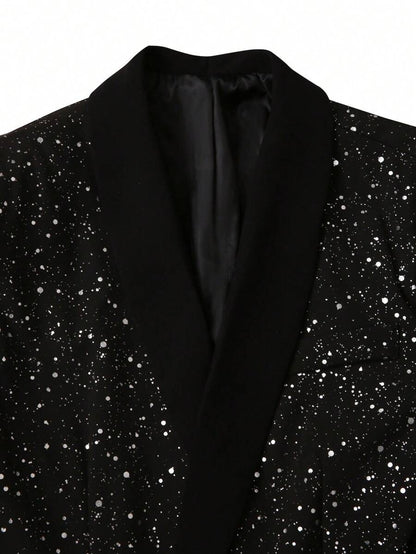 Black Suit Adorned With Glittering White Sequins