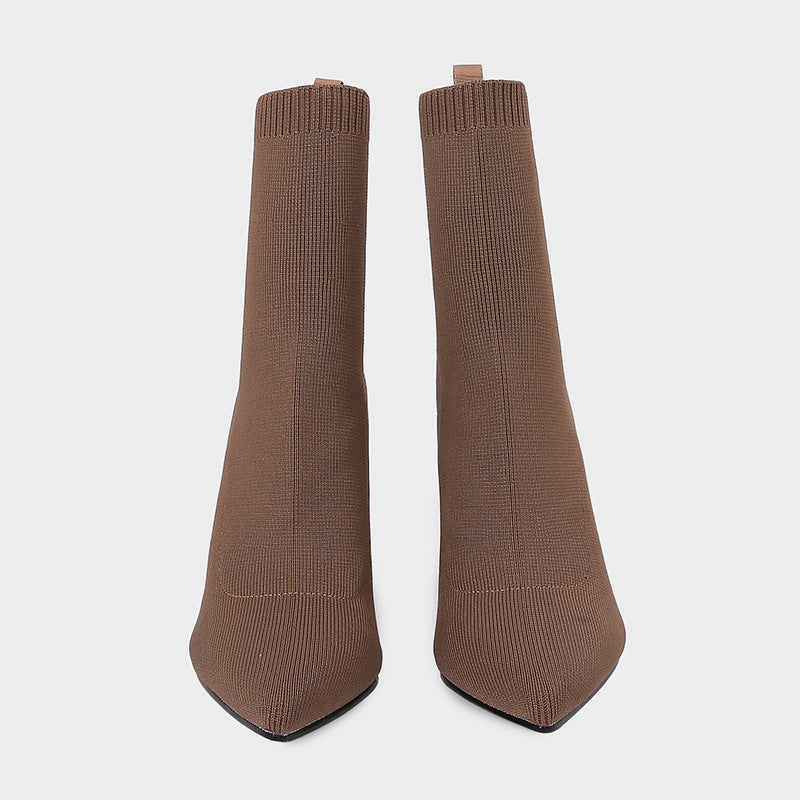 Brown Yellow Heel Retro Ankle Boots Women