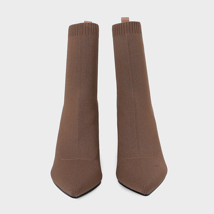 Brown Yellow Heel Retro Ankle Boots Women