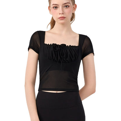 Lace Pleated Top Short Sleeve