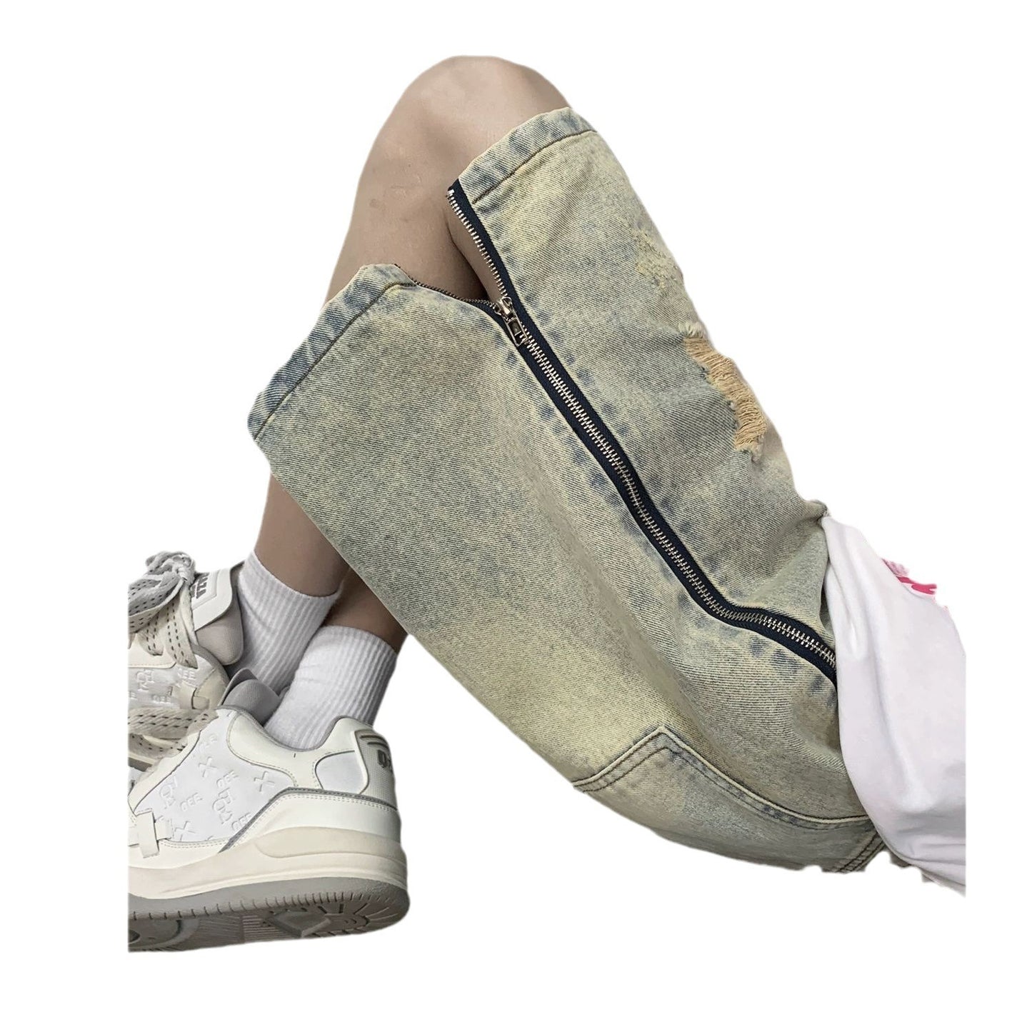 Men's Mud Ripped Denim Shorts Loose Jeans