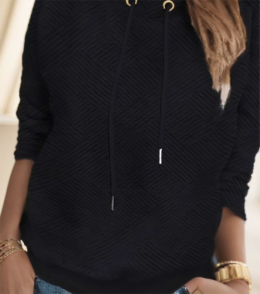Elegant Neck Drawstring Pullover Sweatshirt