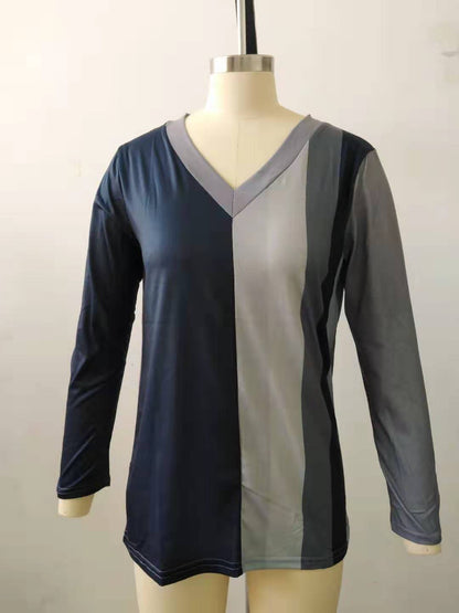 V-neck Striped Long Sleeves T-shirt