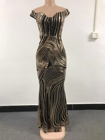 Elegant Off-shoulder Mesh Slim Fit Dress