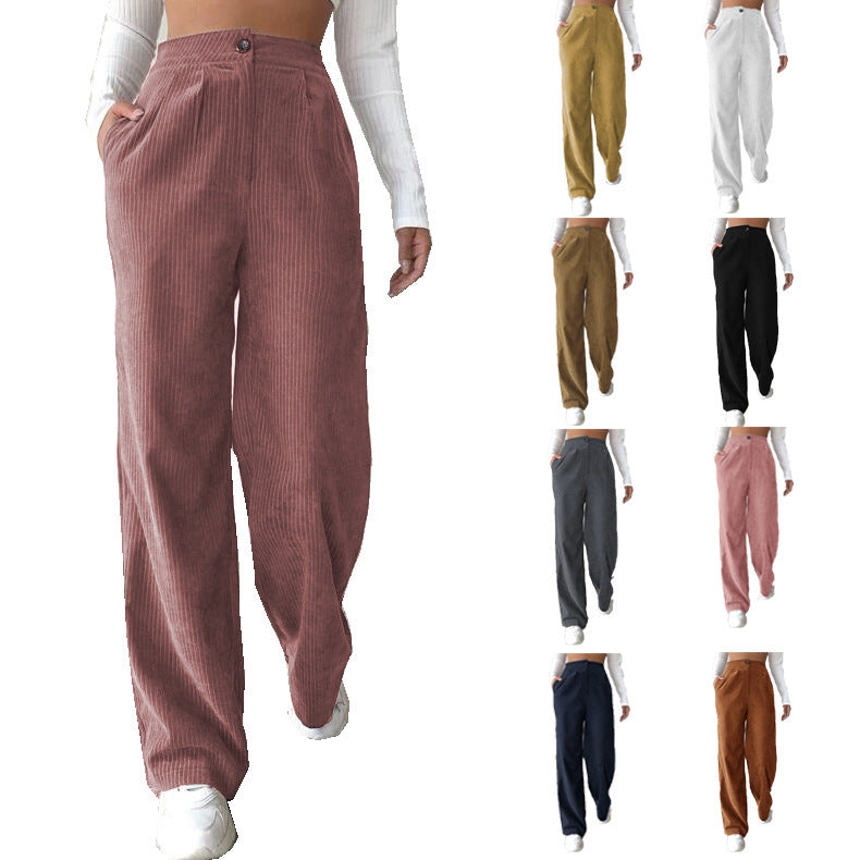 High Waist Pants Corduroy Baggy Straight Trousers