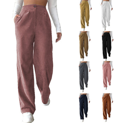 High Waist Pants Corduroy Baggy Straight Trousers
