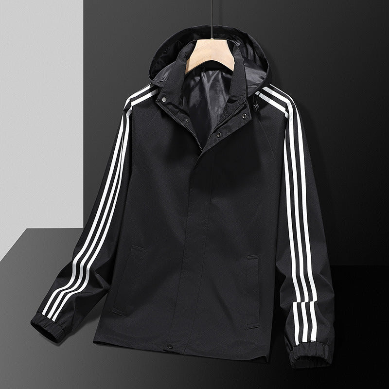 All-matching Handsome Striped Sports Detachable Hoodie
