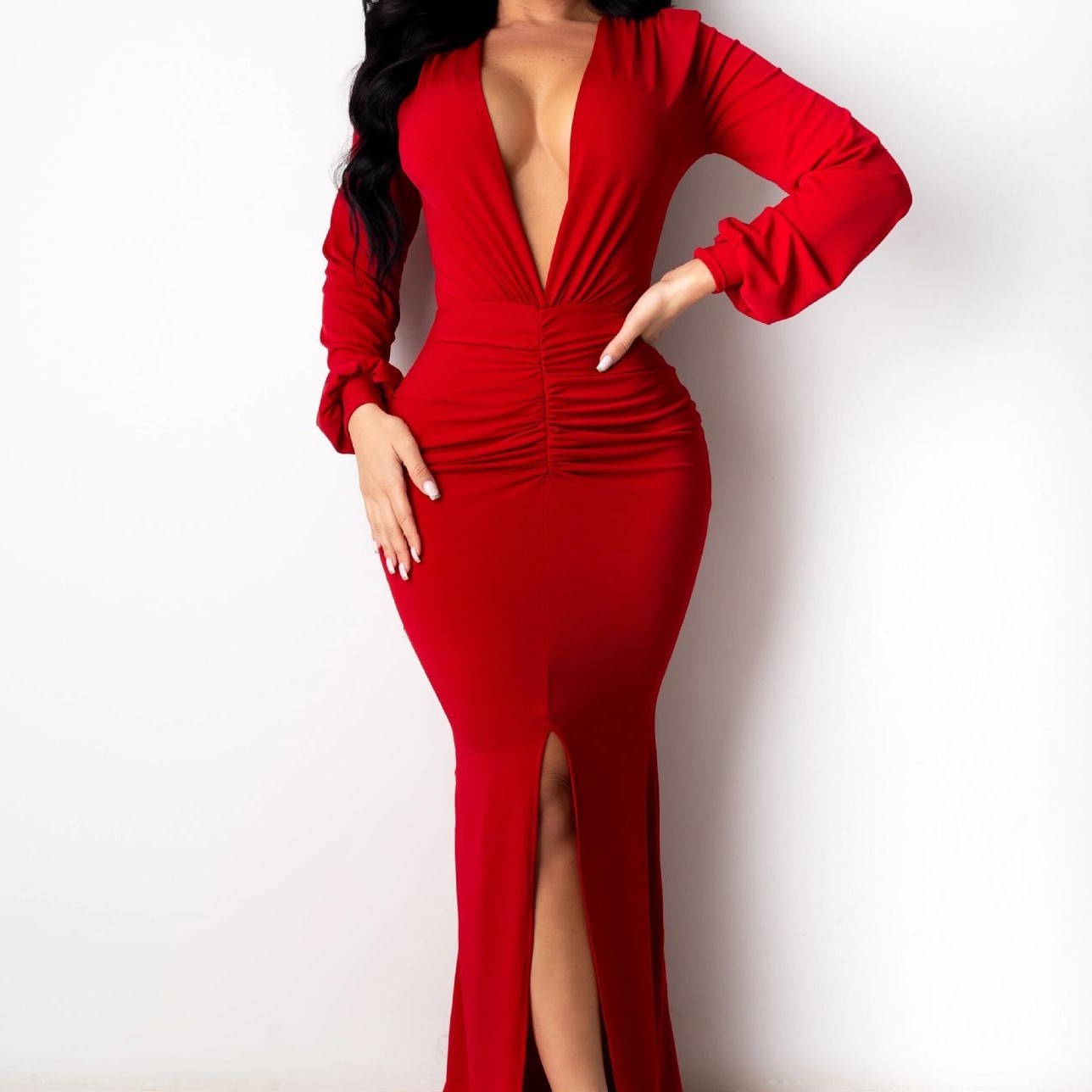 Women's Large V-neck Evening Dress