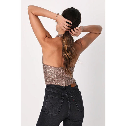 Pure Color All-matching Halter Sequined Vest