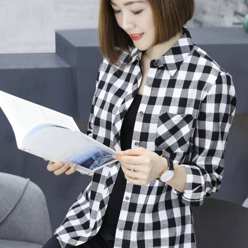 Sleeved Slim-fit Plaid Shirt
