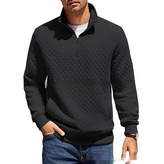 Men's Long Sleeve Knitted Zip Pullover Plaid Sweatshirt