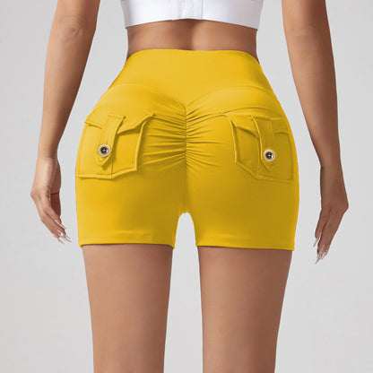 V-waist Stretch Yoga Workwear, Women's Peach Hip Running And Fitness Shorts