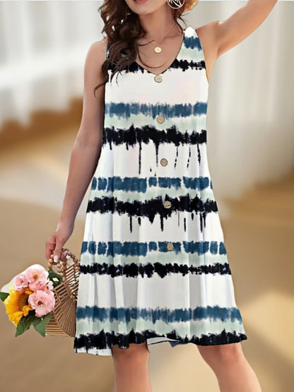 Loose Sleeveless Twisted Button Dress