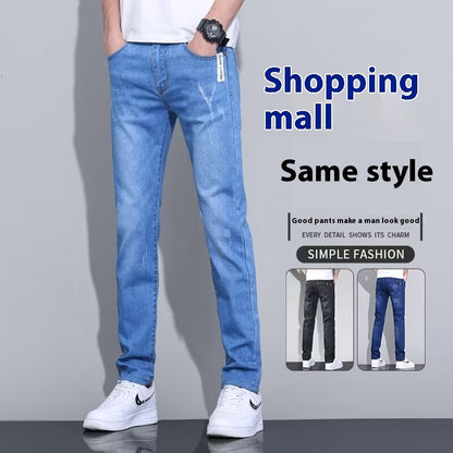 Washed Blue Jeans Men's Trendy Slim