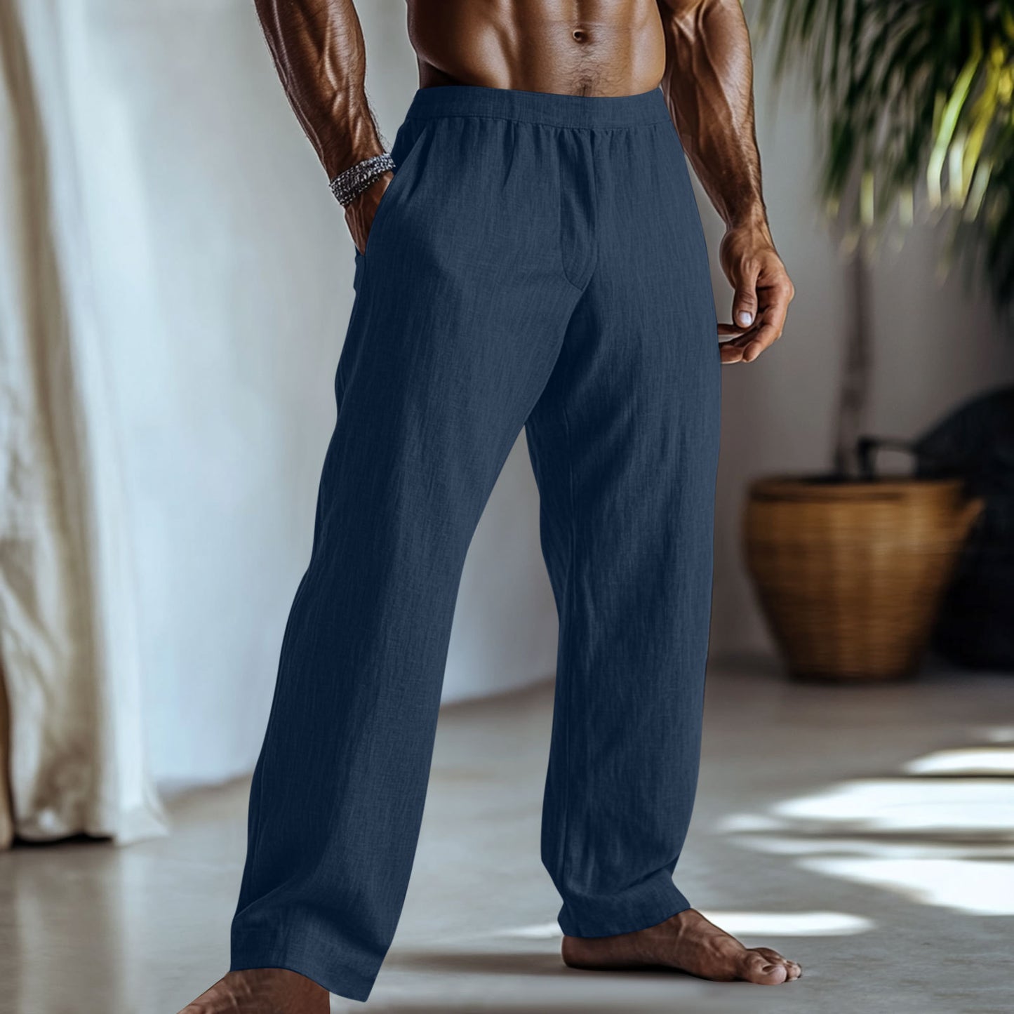 Cotton And Linen Trousers With Pockets