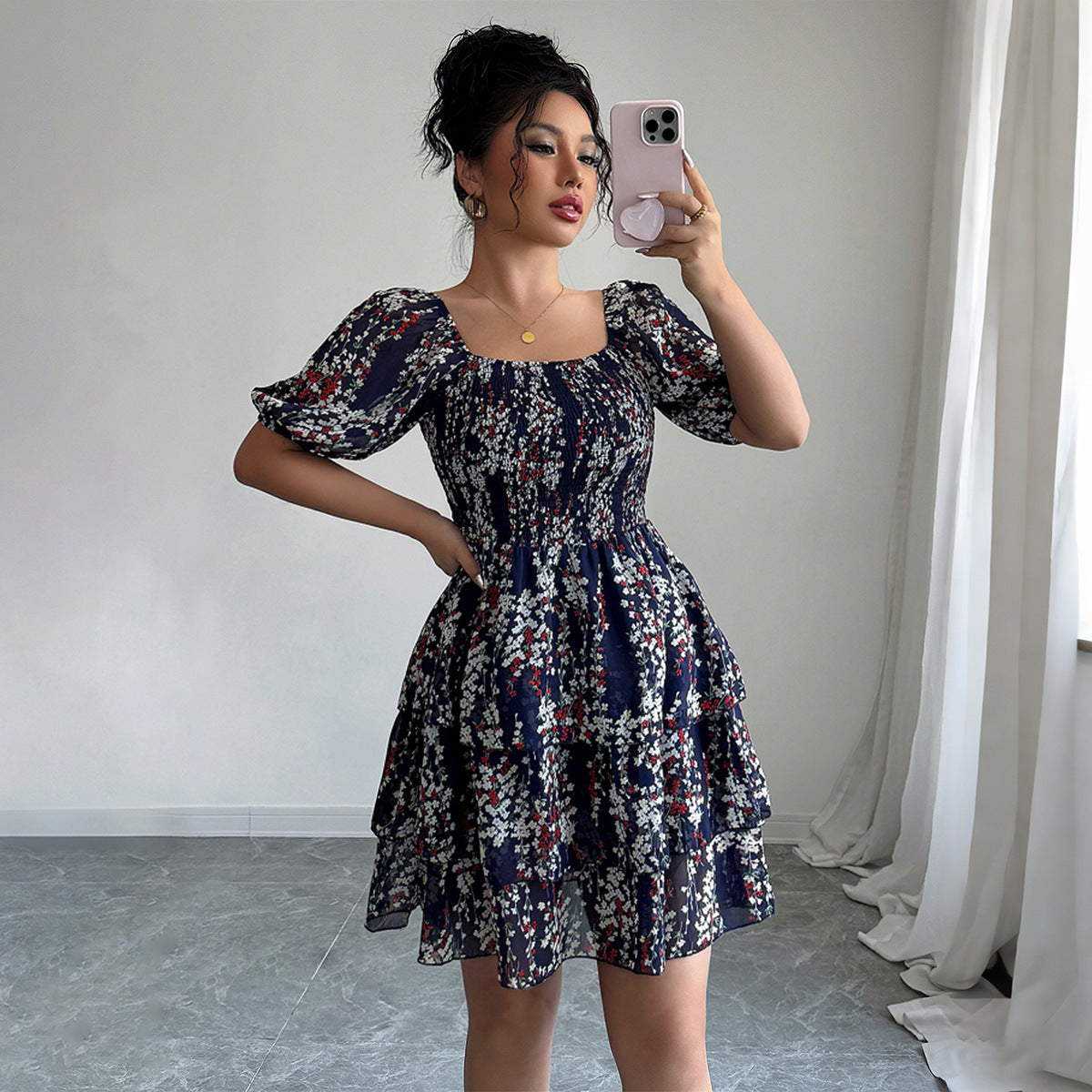 European Elegant Floral Dress
