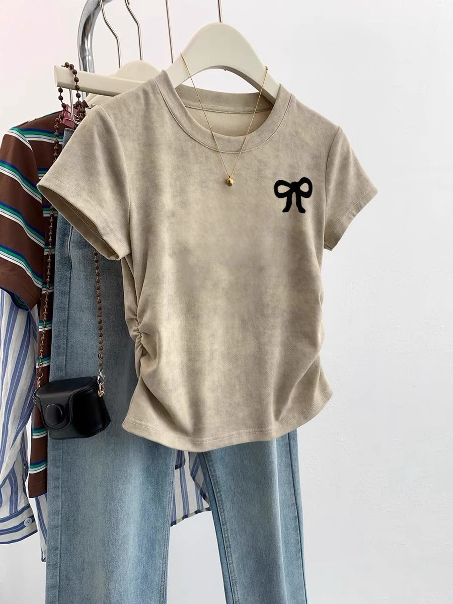 European Cargo Shoulder Tie-dyed Short-sleeved
