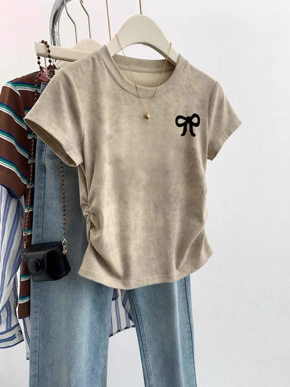 European Cargo Shoulder Tie-dyed Short-sleeved