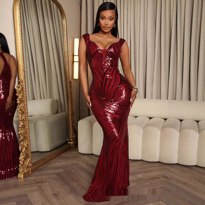 Elegant Off-shoulder Mesh Slim Fit Dress