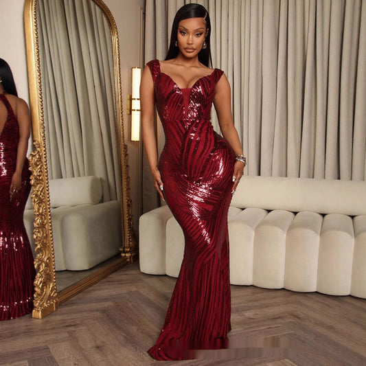 Elegant Off-shoulder Mesh Slim Fit Dress