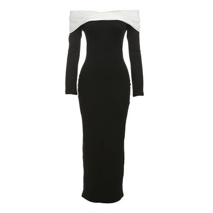 Off-shoulder Long Sleeve High Waist Slim Fit Dress